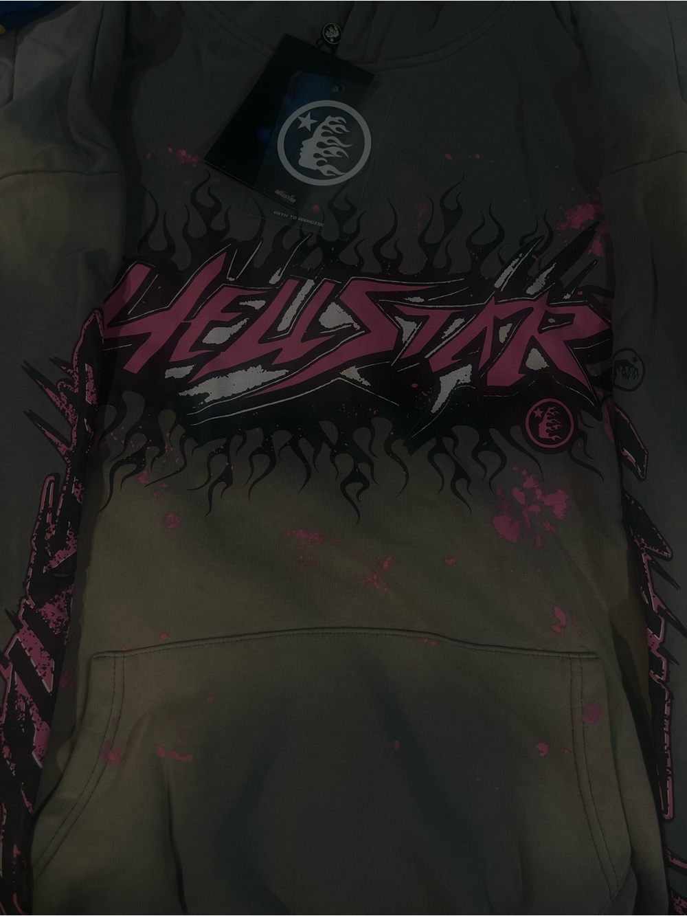 Glow Ink Hellstar Graphic Hoodie - Olive with Pink Accents